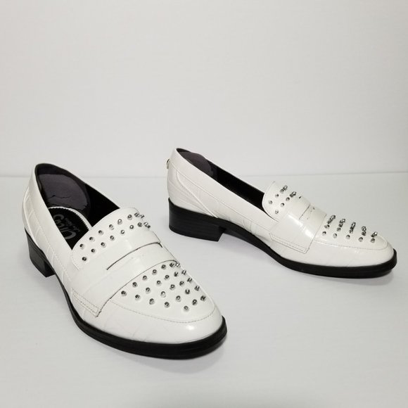 Sam Edelman White Croc Print Lali Studded Loafers - Picture 11 of 11